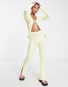Missyempire Knitted Flare Pants In Soft Lime - Part Of A Set-green