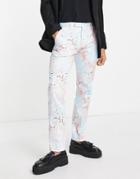 Twisted Tailor Caruso Skinny Fit Suit Pants In Light Blue With Cherry Blossom Print