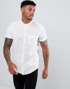 Pull & Bear Short Sleeve Shirt With Grandad Collar In White - White