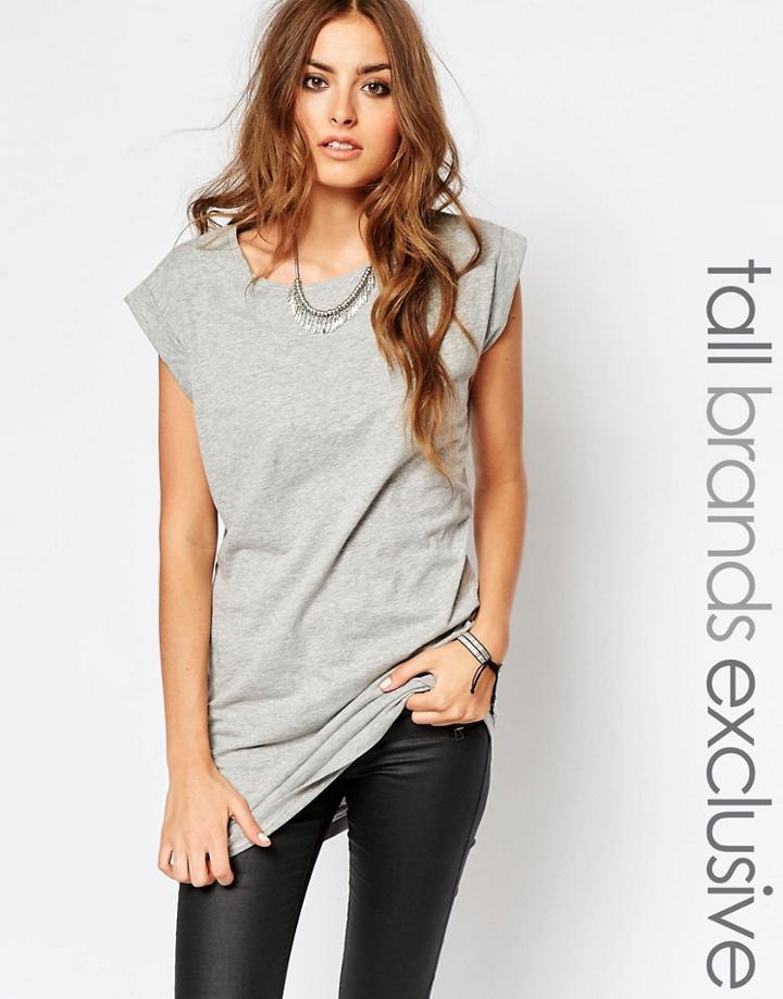 Noisy May Tall T Shirt With Roll Sleeve - Charcoal