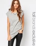 Noisy May Tall T Shirt With Roll Sleeve - Charcoal