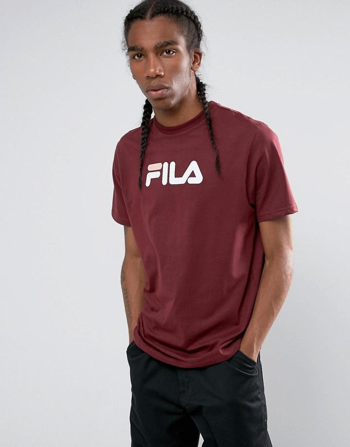 Fila Black T-shirt With Retro Logo In Burgundy - Red