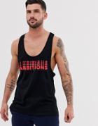 Asos Design Extreme Racer Back Tank With Ambitions Print - Black