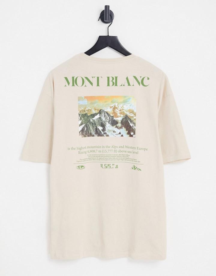 Jack & Jones Originals Oversized T-shirt With Mont Blanc Back Print In Beige-neutral