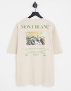 Jack & Jones Originals Oversized T-shirt With Mont Blanc Back Print In Beige-neutral