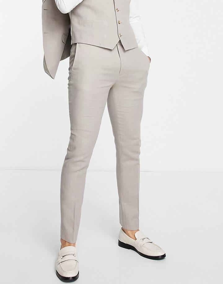 Topman Skinny Suit Pants In Stone Herringbone-neutral