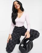 Na-kd X Pamela Ruched Front Long Sleeve Top In Dusty Pink