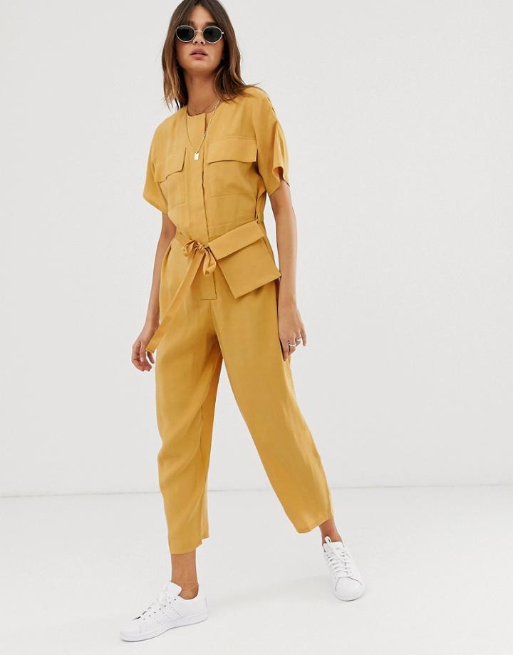Asos Design Minimal Boiler Jumpsuit With Detachable Fanny Pack - Yellow
