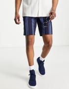 Asos Design Slim Smart Shorts In Wide Navy Stripe