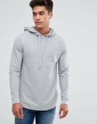 Asos Longline Muscle Hoodie With Curved Hem And Insert - Gray