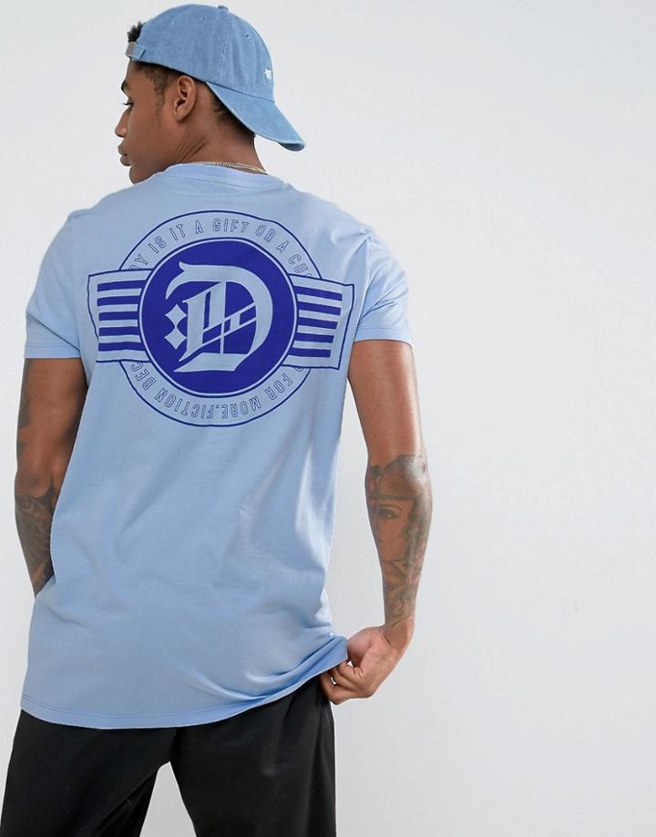 Asos Longline T-shirt With Back Print In Blue - Blue