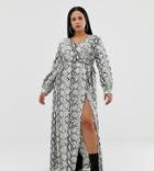 Missguided Plus Long Sleeve Maxi Dress In Snake - Gray