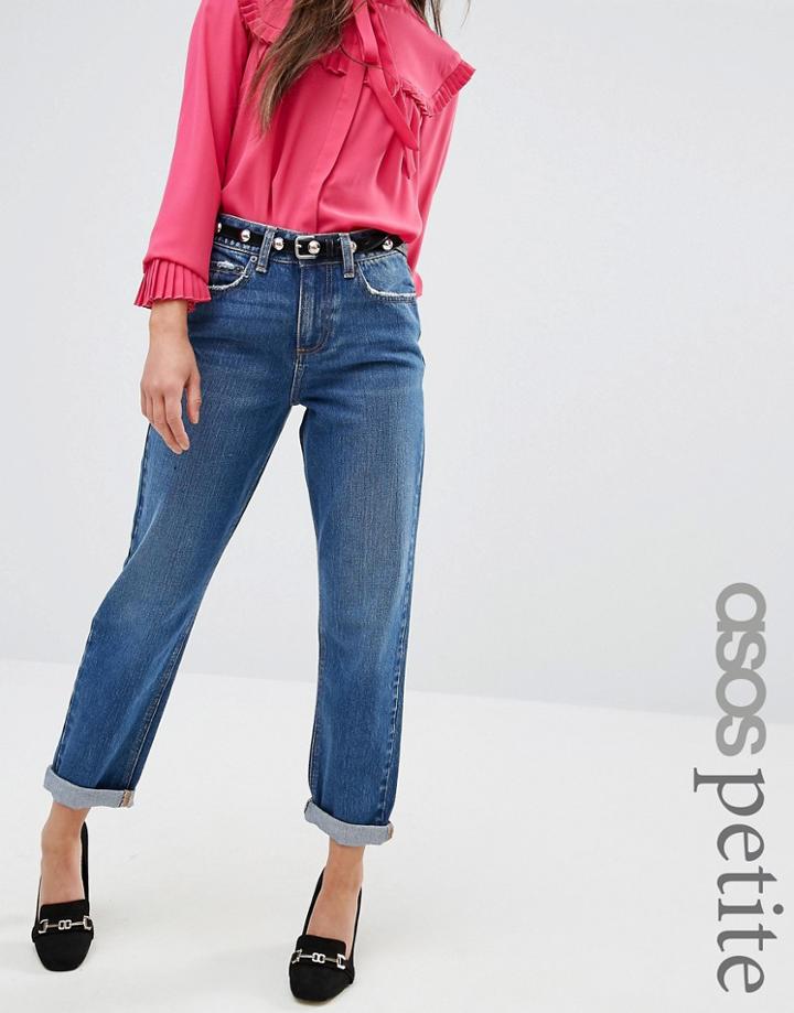 Asos Petite Original Mom Jeans In Baillie Rich Blue Wash - Blue