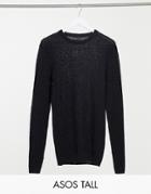 Asos Design Tall Muscle Fit Waffle Knit Sweater In Black