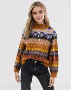 Asos Design Premium Embellsihed Brushed Fairisle Sweater