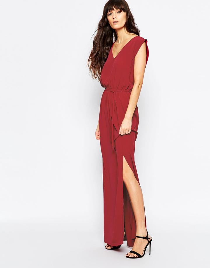 Minimum Belted Maxi Dress - 470 Dark Red