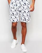 Nicce London Chino Shorts With All Over Tropical Print - Navy