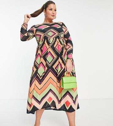 Never Fully Dressed Plus Maxi Dress In Diamond Print-multi