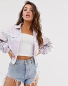 Missguided Cropped Jacket In Iridescent Lilac - Multi