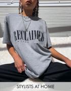 Reclaimed Vintage Inspired Logo Pocket T-shirt In Gray Marl-black
