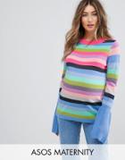 Asos Maternity Sweater With Multi Stripe And Fluted Sleeves - Multi
