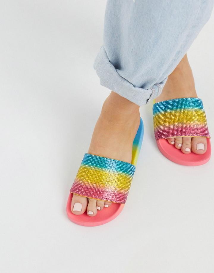 Asos Design Farah Embellished Slides In Rainbow-multi