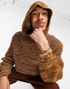 Asos Design Knitted Oversized Fisherman Rib Hoodie In Tan Twist-brown