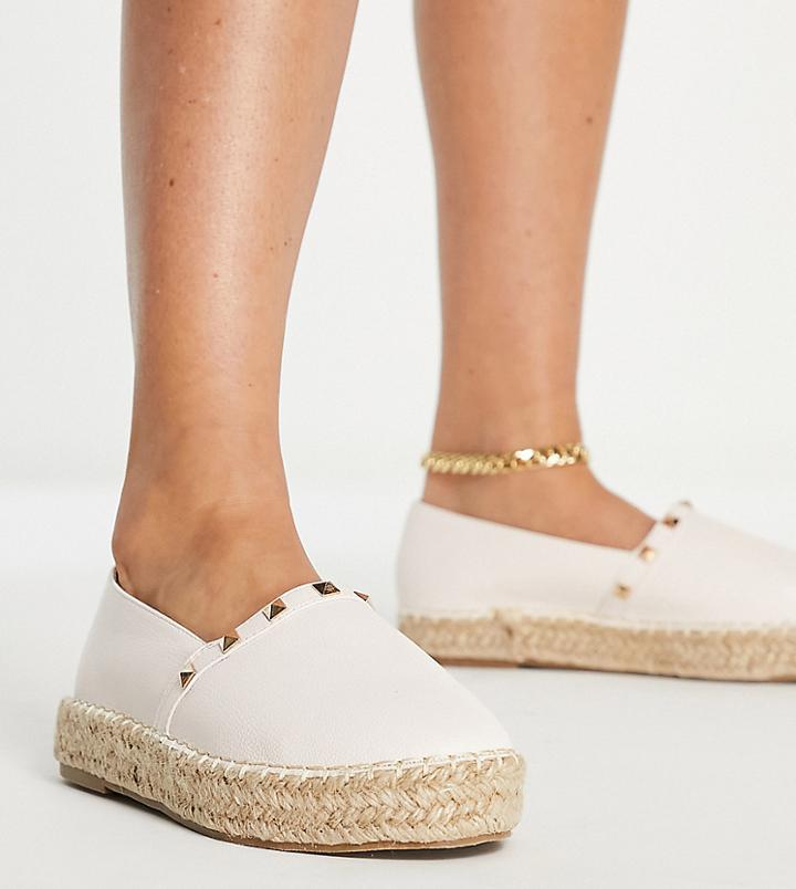 Truffle Collection Wide Fit Studded Espadrille Shoes In Beige-neutral