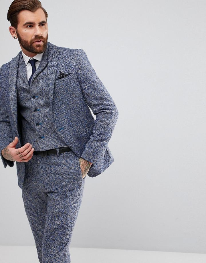 Asos Slim Suit Jacket In Blue Flecked Wool Blend - Blue