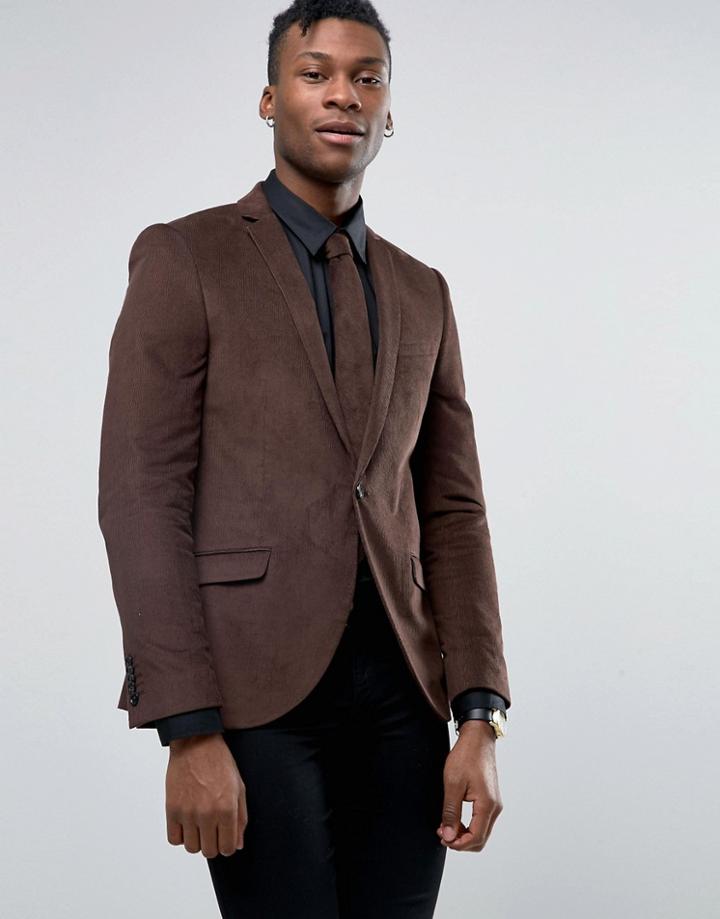 Heart & Dagger Skinny Blazer In Cord - Brown