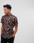 Produkt Short Sleeve Shirt With Floral Print - Black