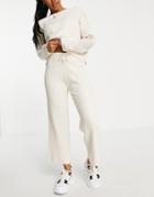 Stradivarius Ribbed Knitted Relaxed Pants In Cream - Part Of A Set-neutral