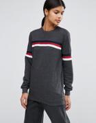 Asos Sweatshirt With Stripe Tipping - Gray
