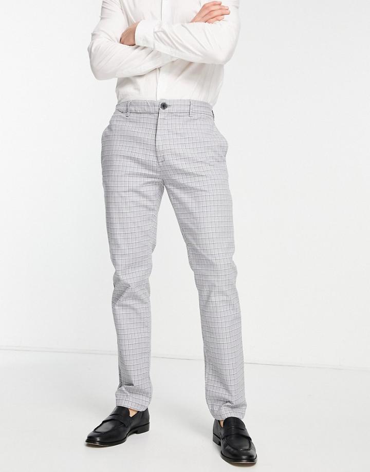 River Island Plaid Skinny Pants In Gray & Blue