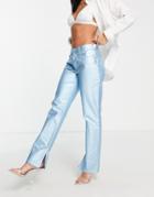 Asos Design 90s Straight Jeans In Blue Metallic With Split Hem-pink