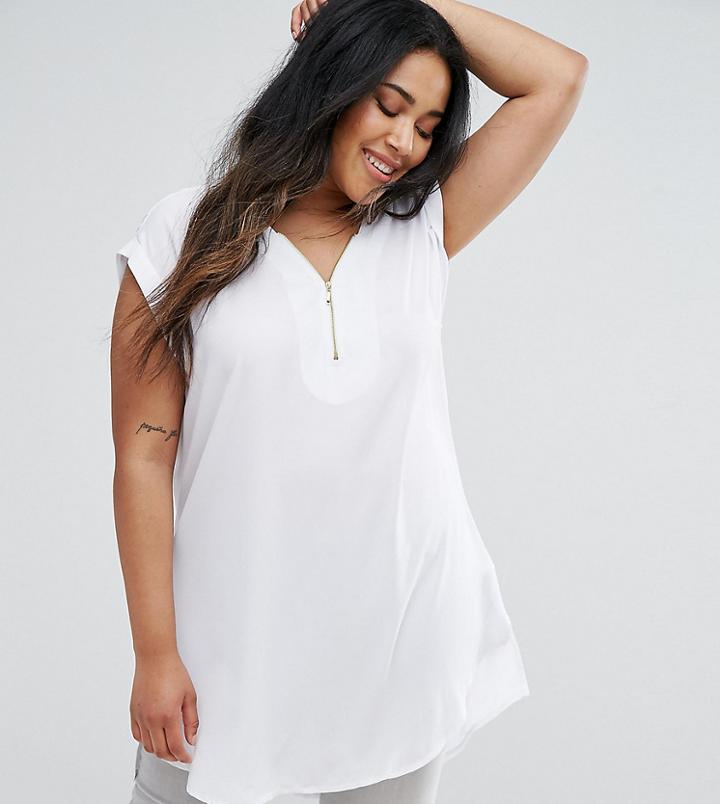 New Look Curve Zip Front Top - White