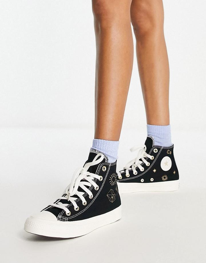 Converse Chuck Taylor All Star Hi Golden Mind All Over Print Canvas Sneakers In Black