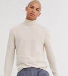 Asos Design Tall Lambswool Roll Neck Sweater In Oatmeal-beige