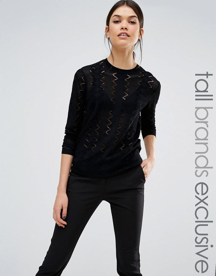 Y.a.s Tall Knitted Chevron Stripe Sweater - Black