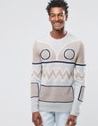 Asos Sweater With Graphic Face Design - Gray