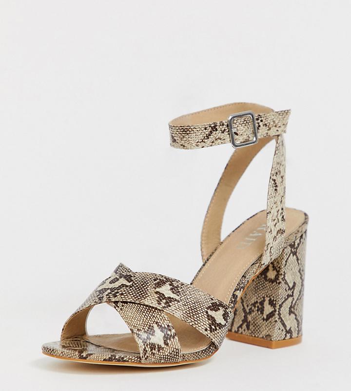 Raid Wide Fit Juniper Snake Block Heeled Sandals-beige