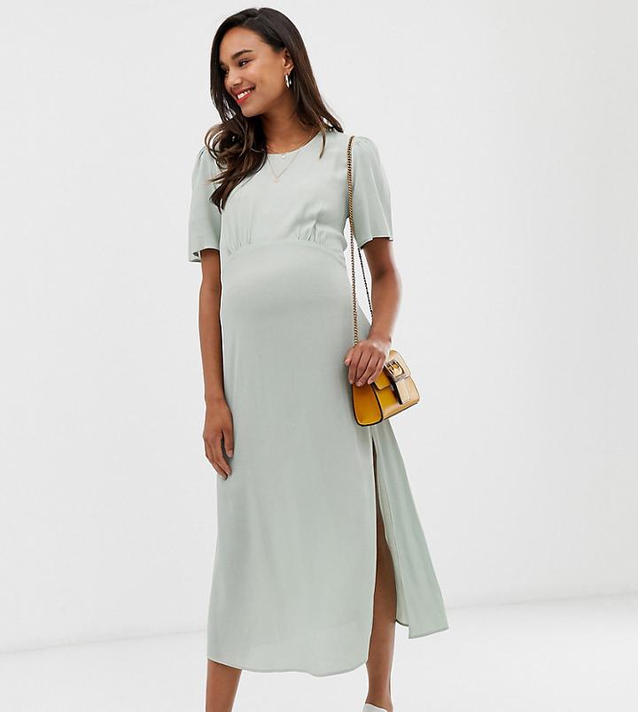 New Look Maternity Puff Sleeve Dress In Mint - Green