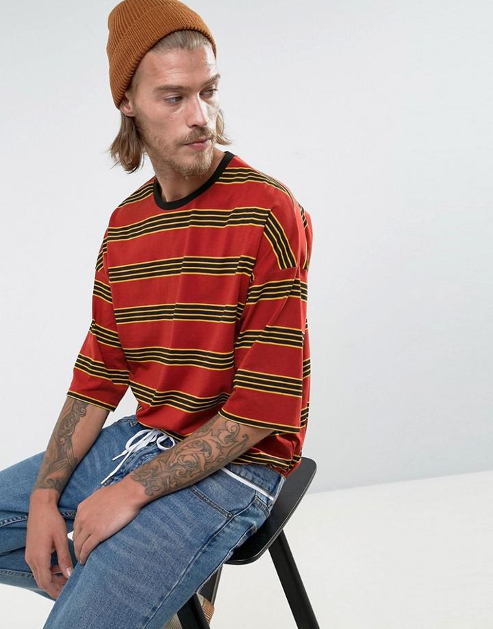 Asos Oversized Retro Stripe T-shirt With Ringer - Red