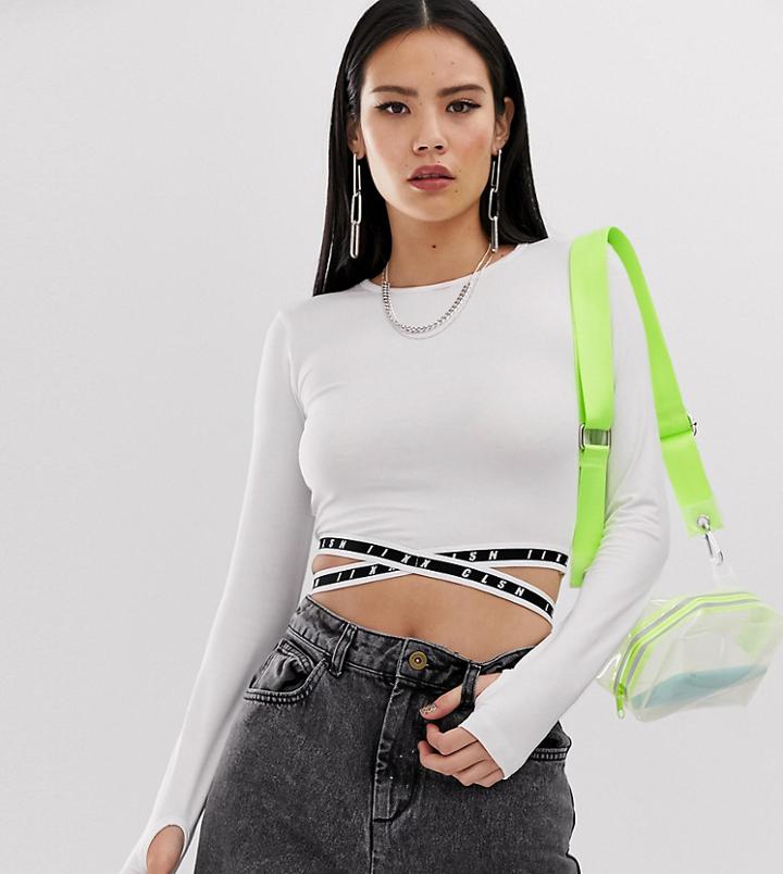 Collusion Elastic Cut Out Long Sleeve Top-white
