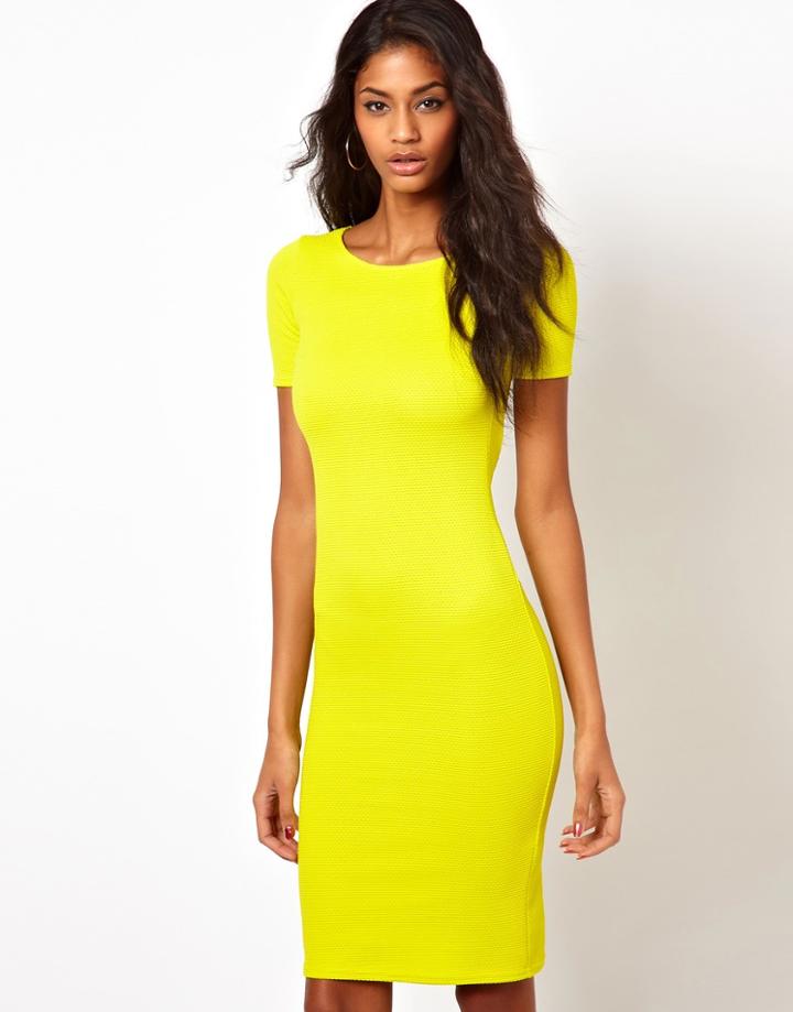 Oh My Love Textured Midi Dress - Yellow