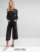 Asos Tall Denim Cropped Length Jumpsuit In Washed Black - Black