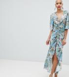 River Island Ruched Front Floral Print Maxi Dress - Blue