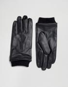 Barneys Black Leather Gloves With Cuff Details - Black