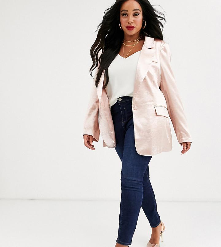 Skylar Rose Plus Longline Blazer In Hammered Satin-pink