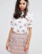 Fashion Union High Neck Blouse In Floral - White